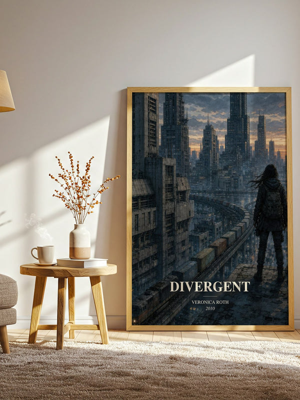 Divergent watercolour print in frame leaning in hallway – dystopian wall art