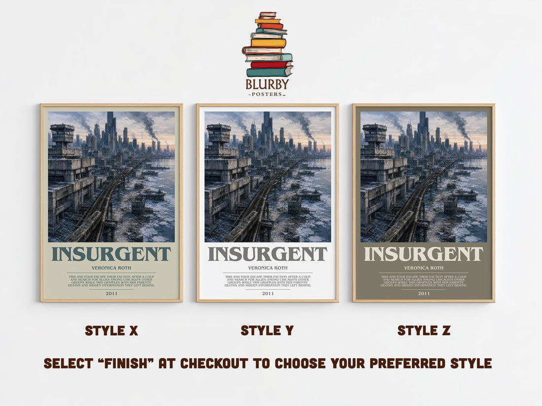 Insurgent bookish print in frame leaning in hallway – dystopian wall art (mockup)