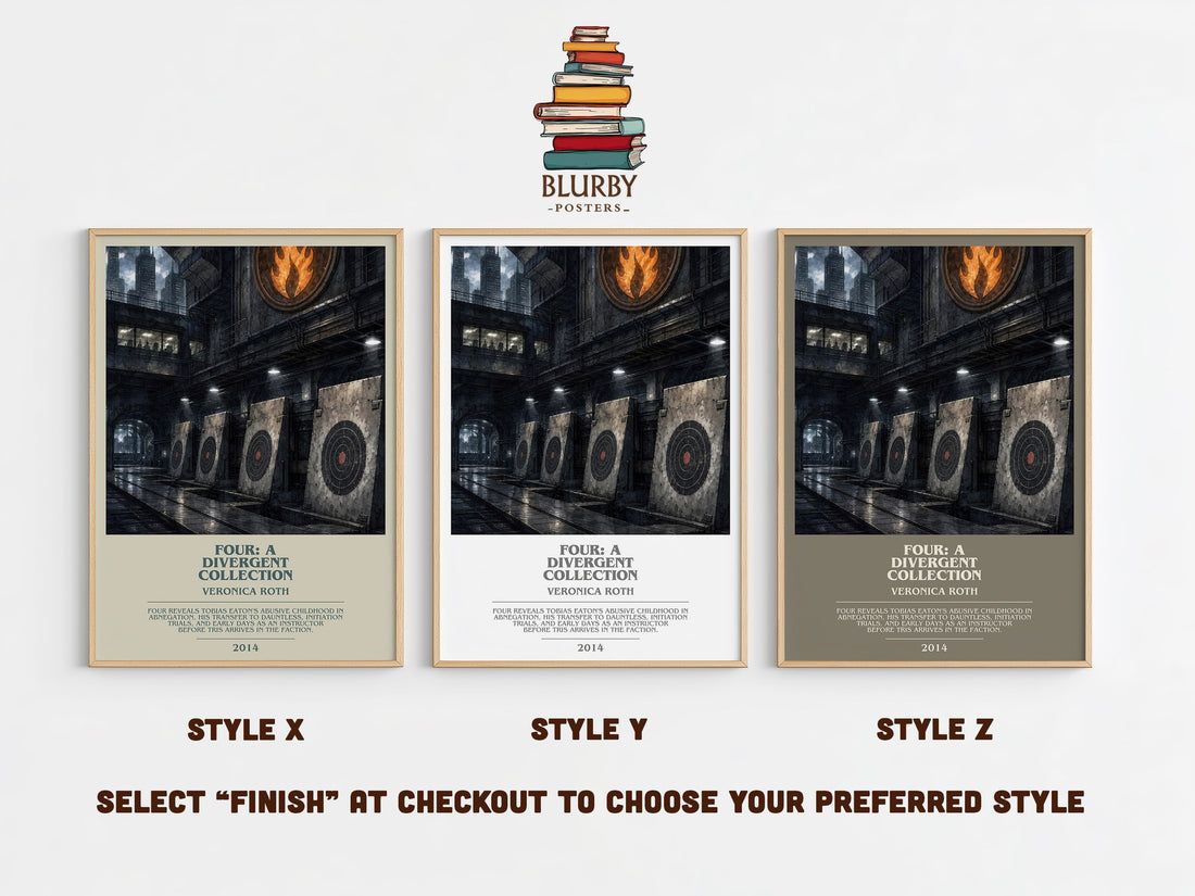 Four: A Divergent Collection bookish print in frame leaning in hallway – young adult wall art (mockup)