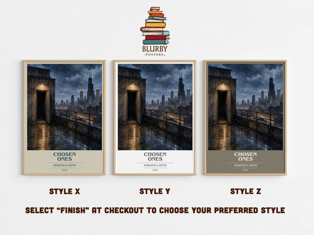 Chosen Ones book cover print in frame leaning in hallway – fantasy wall art (mockup)