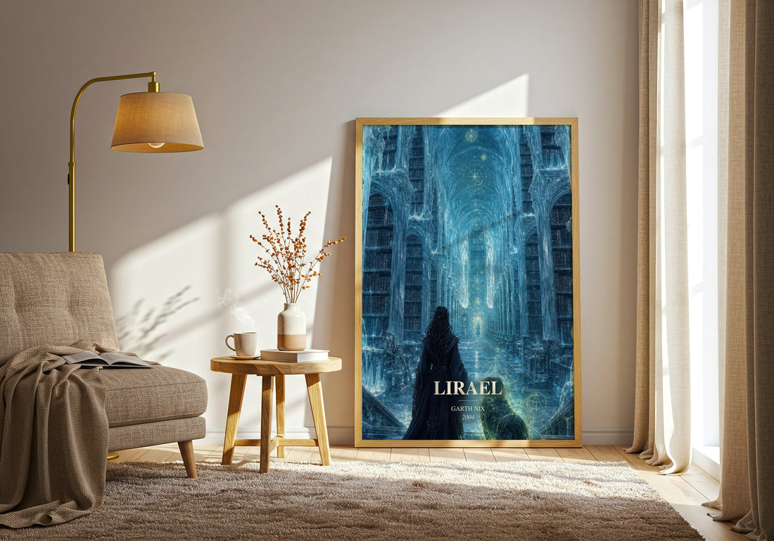 Lirael watercolour print in frame leaning in hallway – fantasy wall art (mockup)