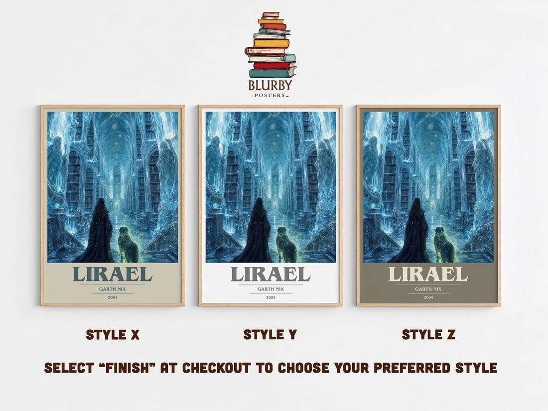 Lirael book cover print in frame leaning in hallway – fantasy wall art (mockup)