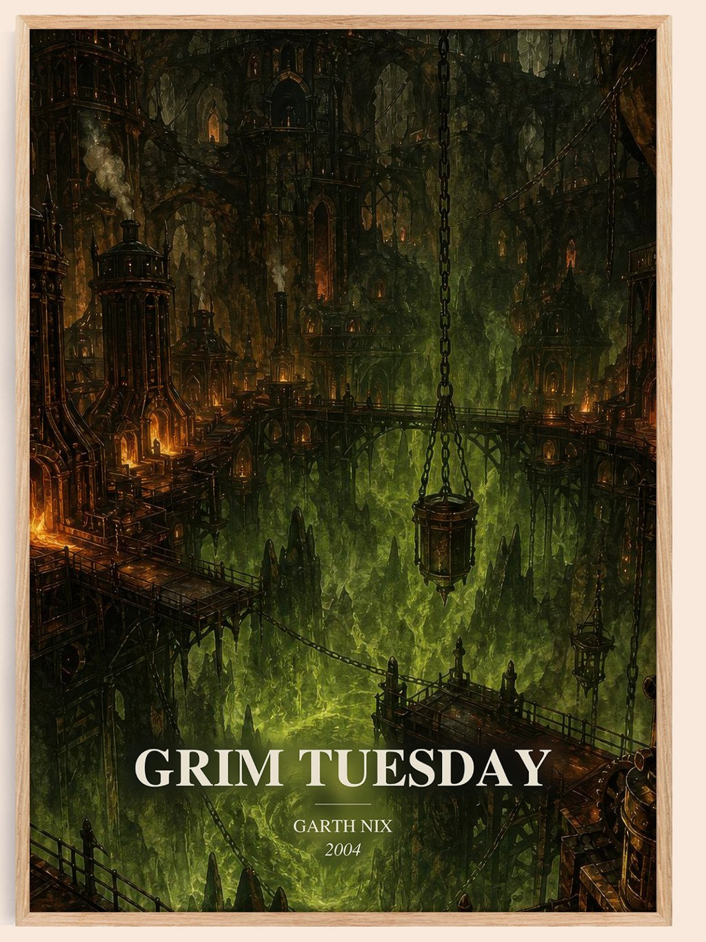 Grim Tuesday watercolour book poster by Garth Nix – framed literary art print