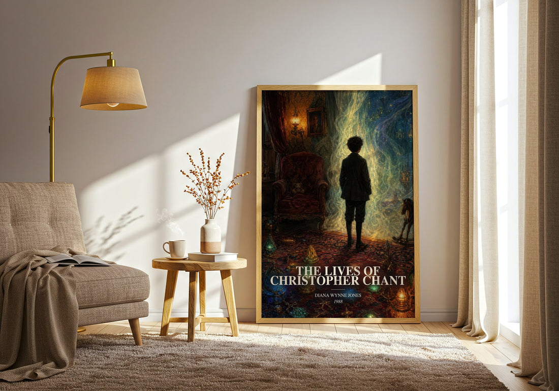 The Lives of Christopher Chant watercolour print in frame leaning in hallway – childrens wall art (mockup)
