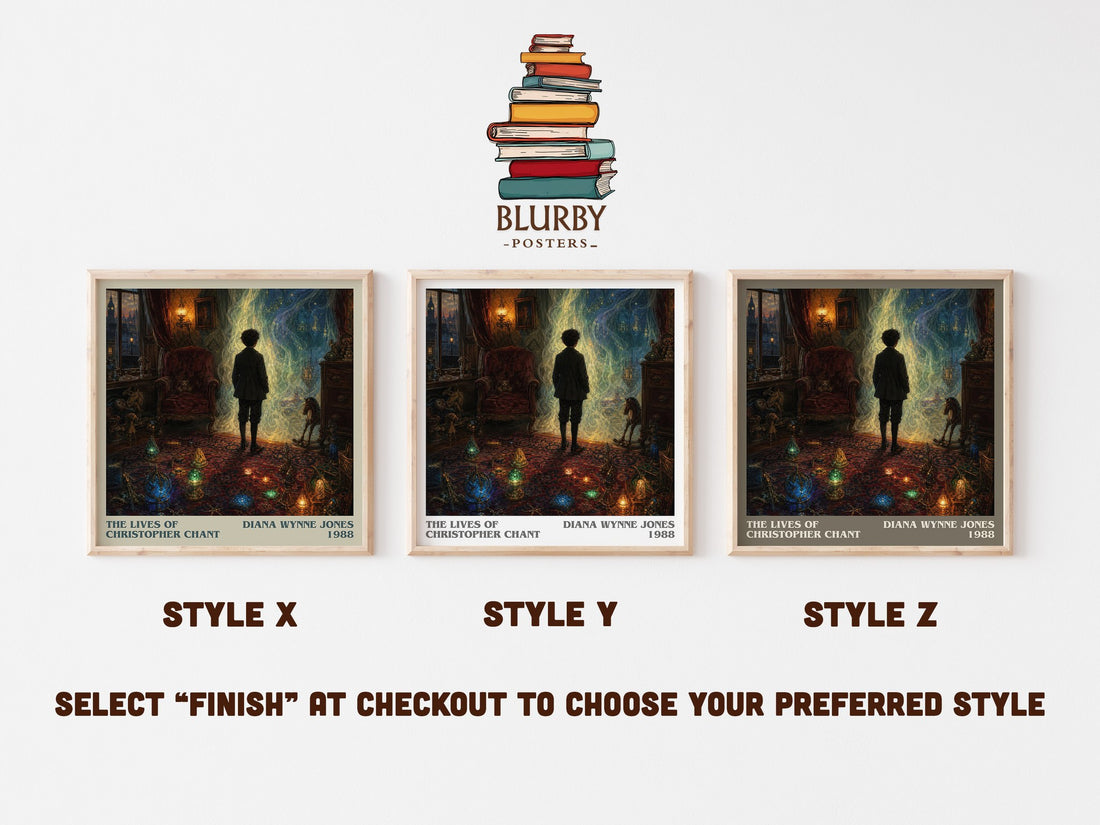 The Lives of Christopher Chant literary print in frame leaning in hallway – childrens wall art (mockup)
