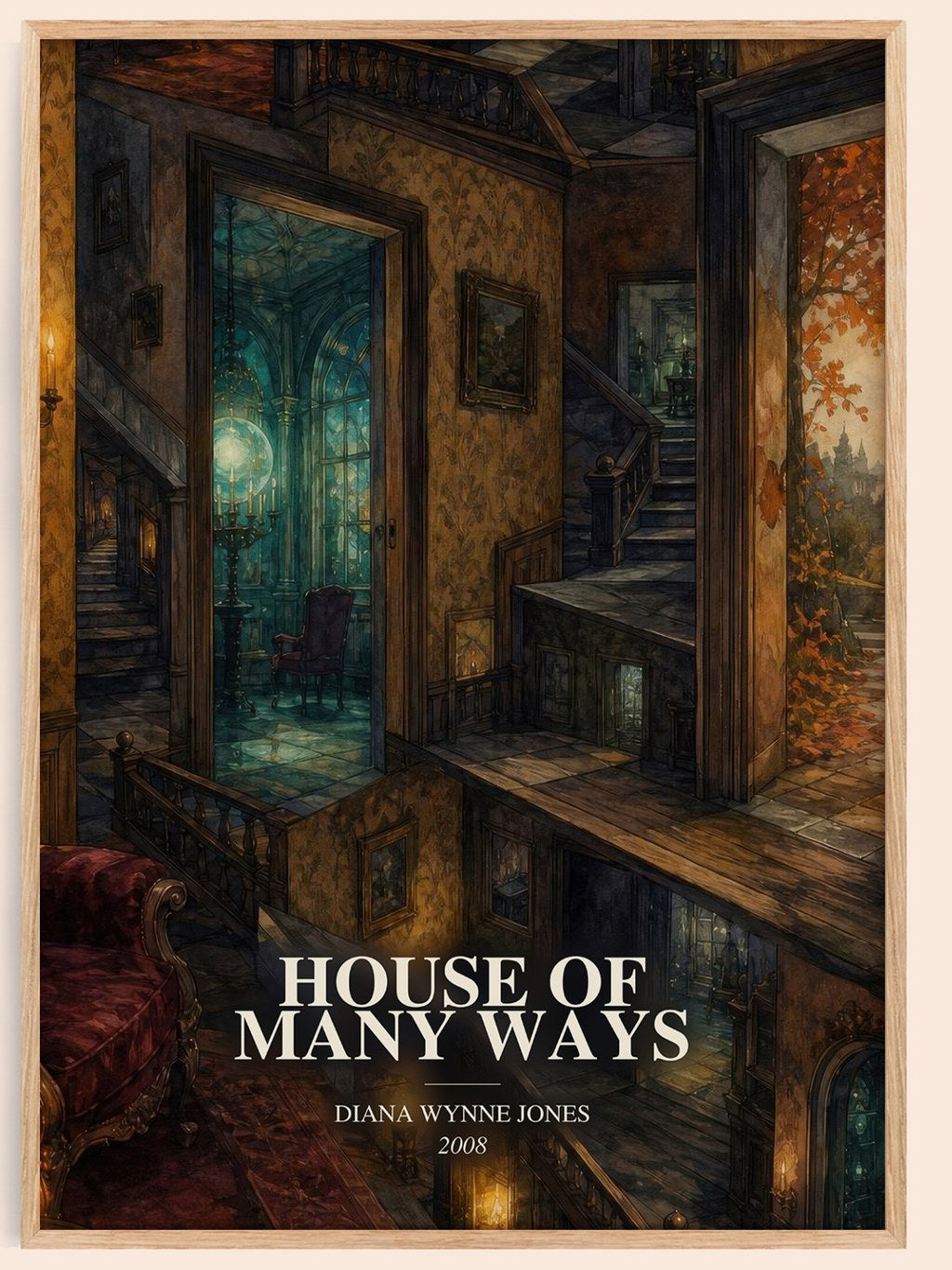 House of Many Ways watercolour book poster by Diana Wynne Jones – framed literary art print