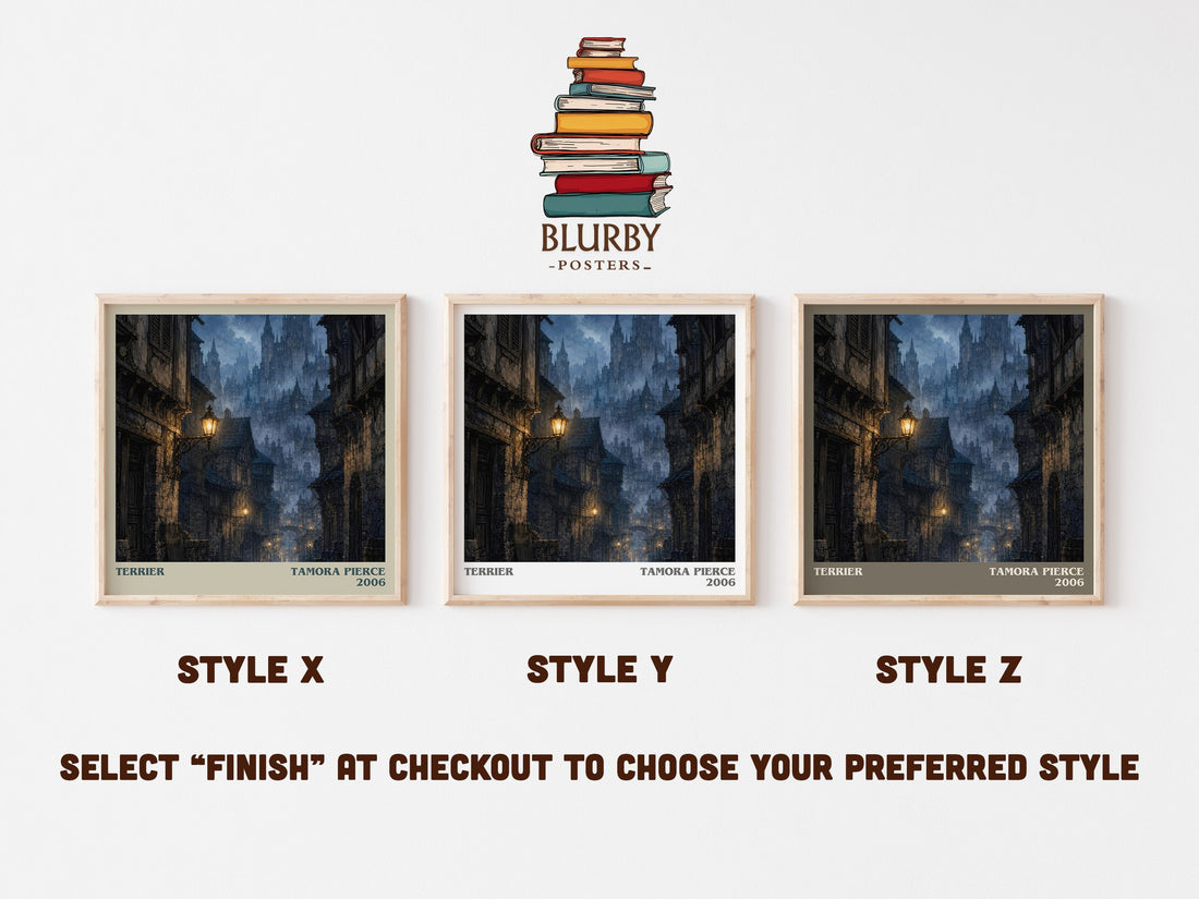 Terrier literary print in frame leaning in hallway – fantasy wall art (mockup)