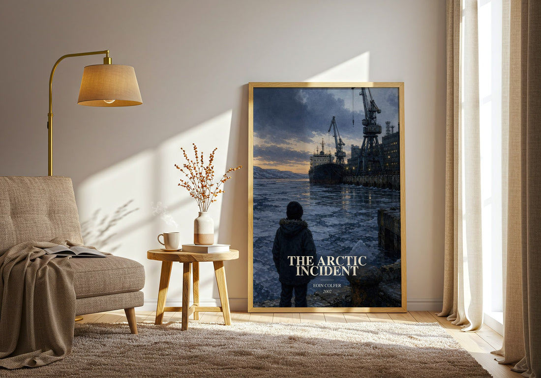 The Arctic Incident watercolour print in frame leaning in hallway – fantasy wall art (mockup)