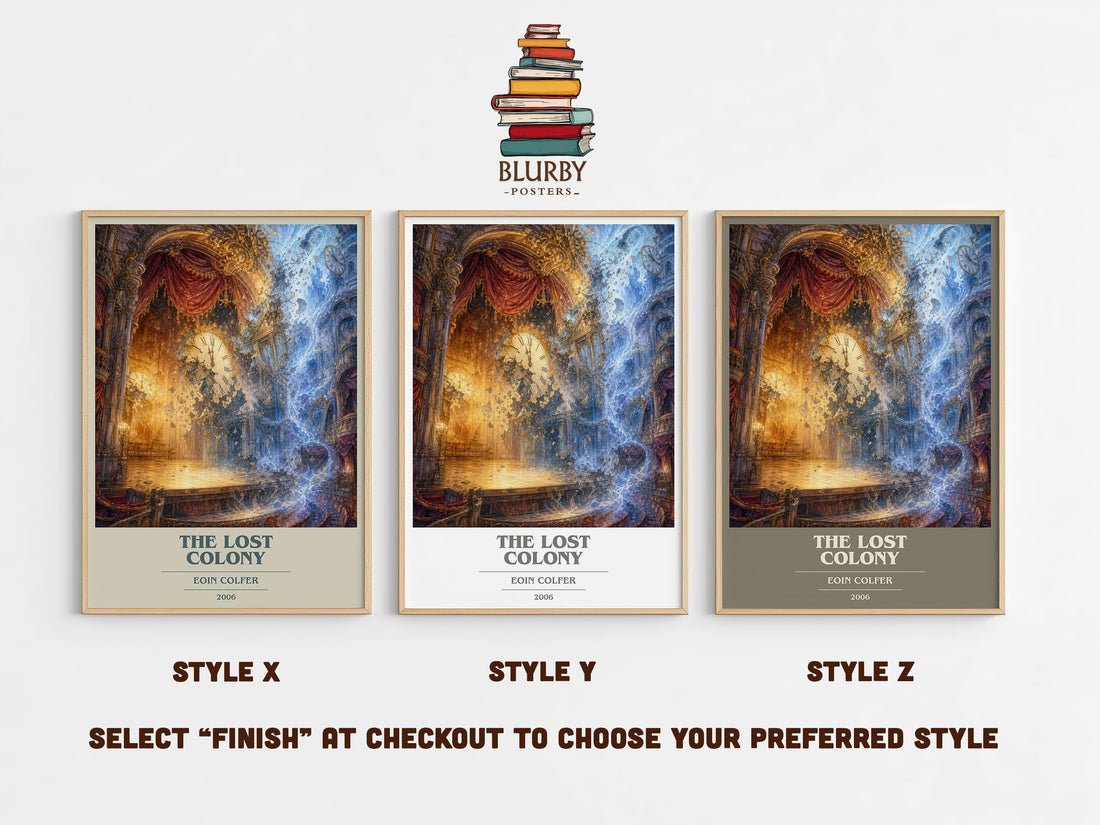 The Lost Colony book cover print in frame leaning in hallway – sci fi wall art (mockup)