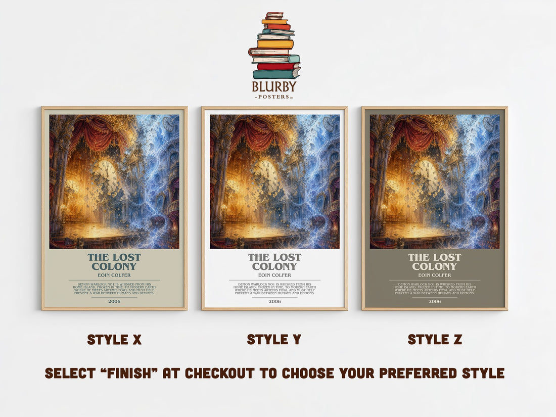 The Lost Colony bookish print in frame leaning in hallway – sci fi wall art (mockup)
