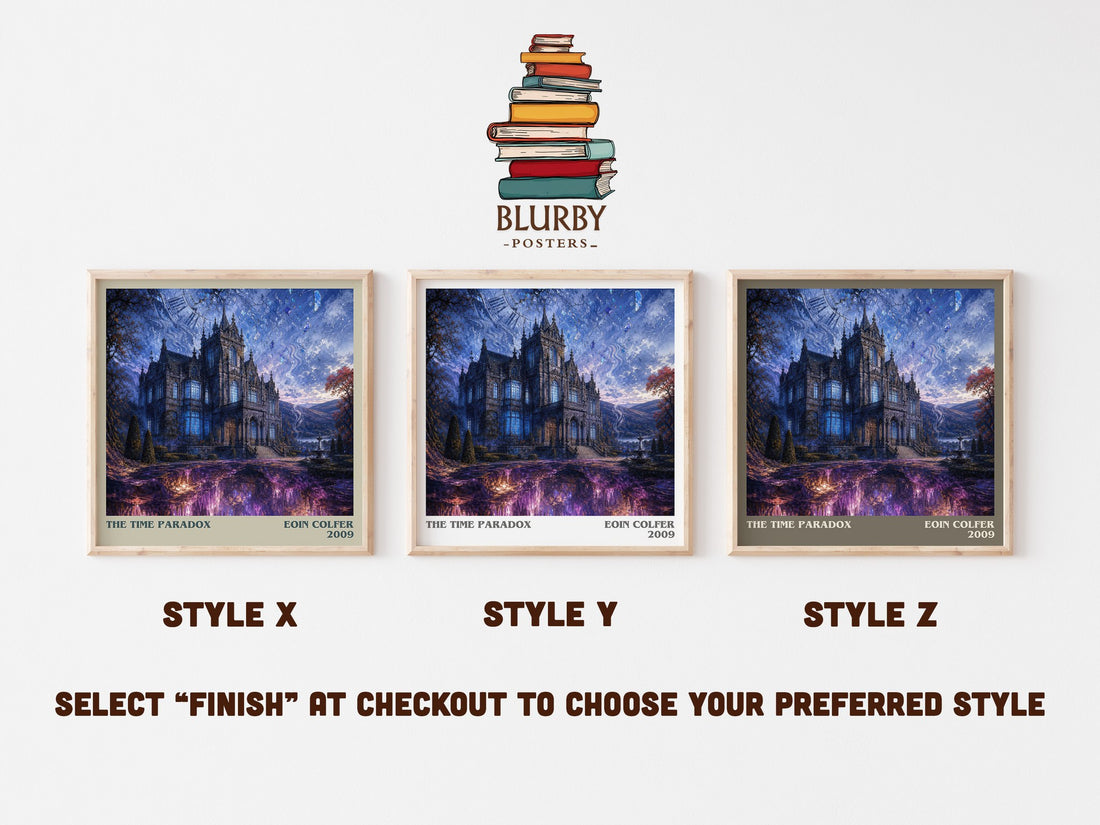 The Time Paradox literary print in frame leaning in hallway – fantasy wall art (mockup)