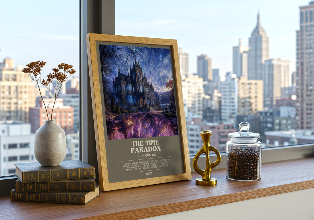 The Time Paradox bookish print framed by window – literary home decor