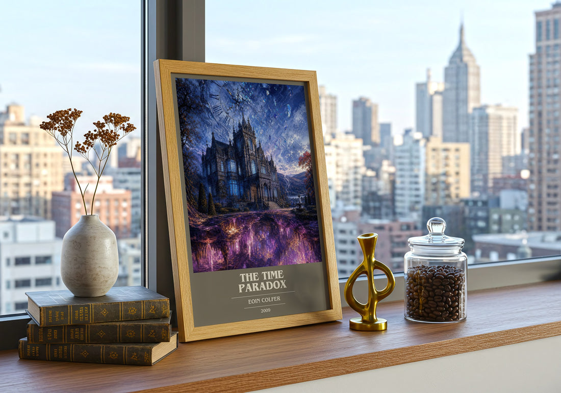The Time Paradox book cover print framed by window – literary home decor