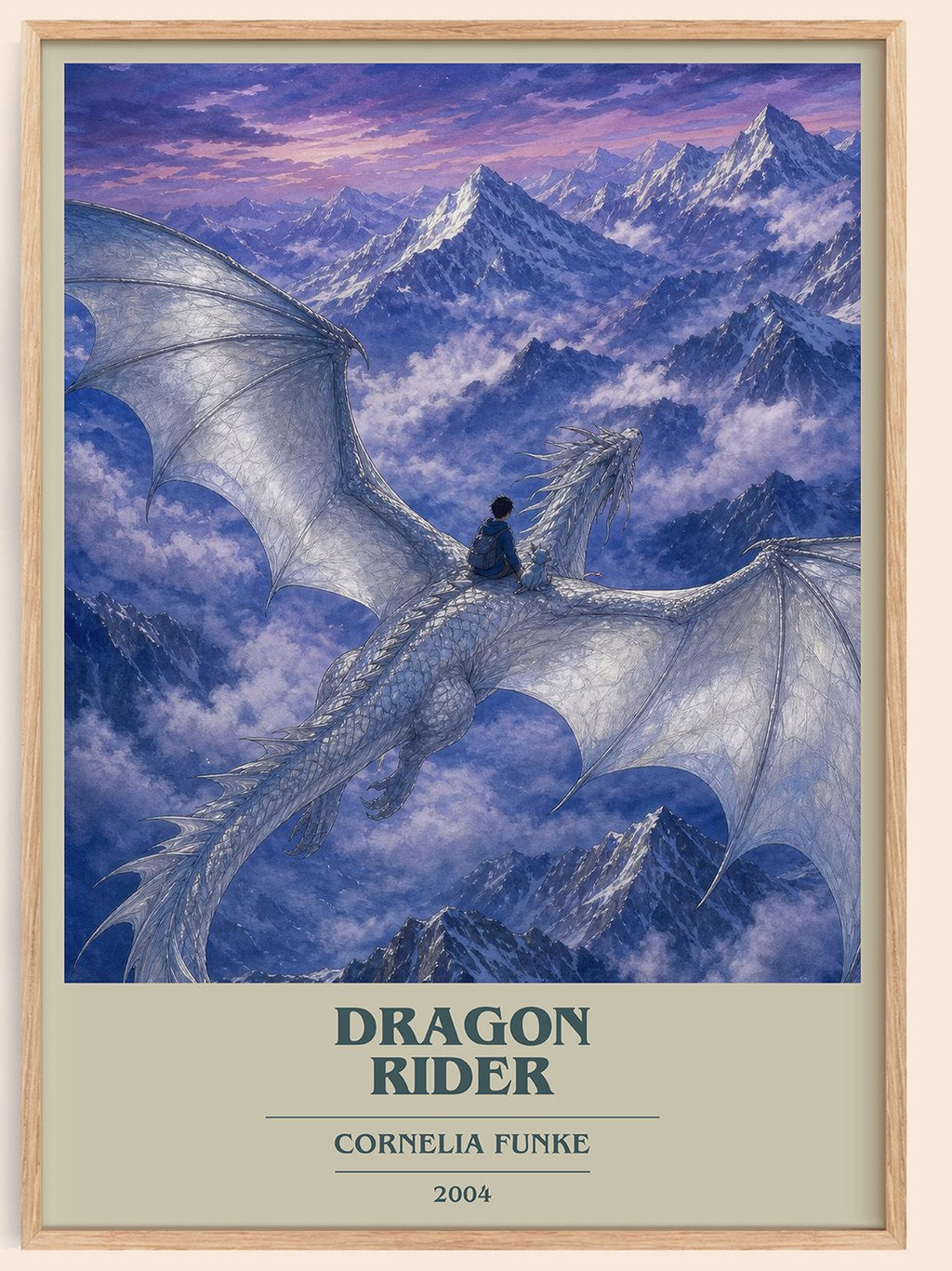 Dragon Rider book cover book poster by Cornelia Funke – framed literary art print