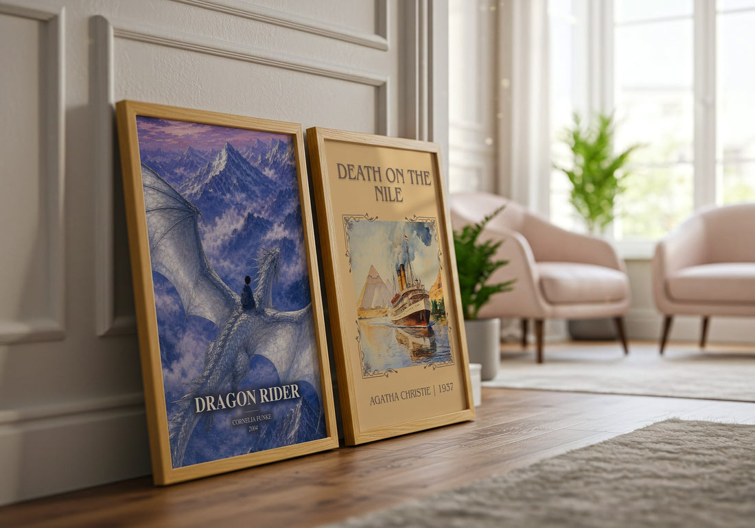 Dragon Rider watercolour print framed by window – literary home decor
