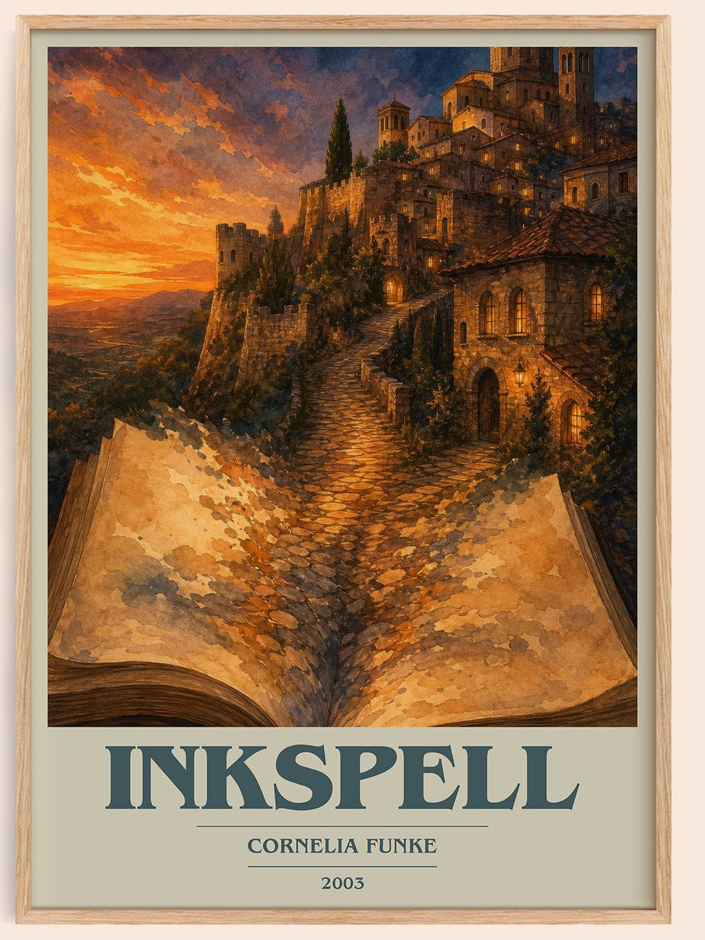 Inkspell book cover book poster by Cornelia Funke – framed literary art print