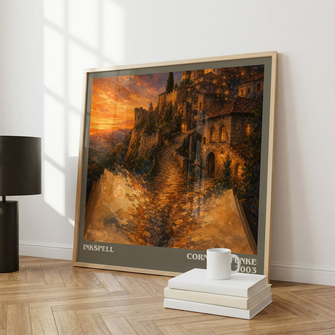 Inkspell literary print framed by window – literary home decor