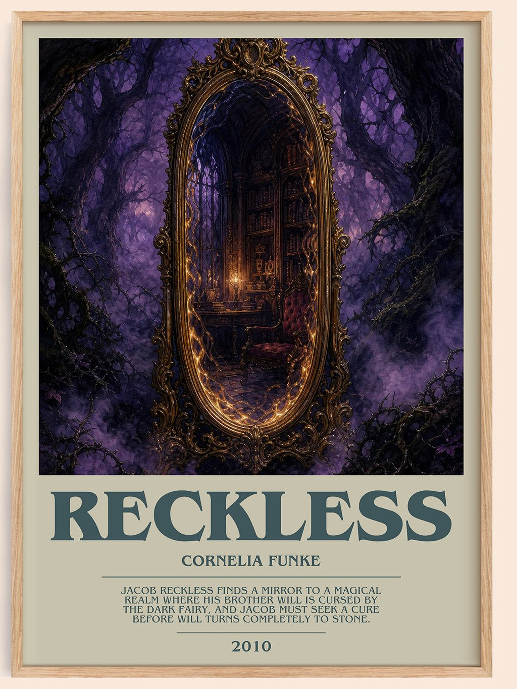 Reckless bookish book poster by Cornelia Funke – framed literary art print