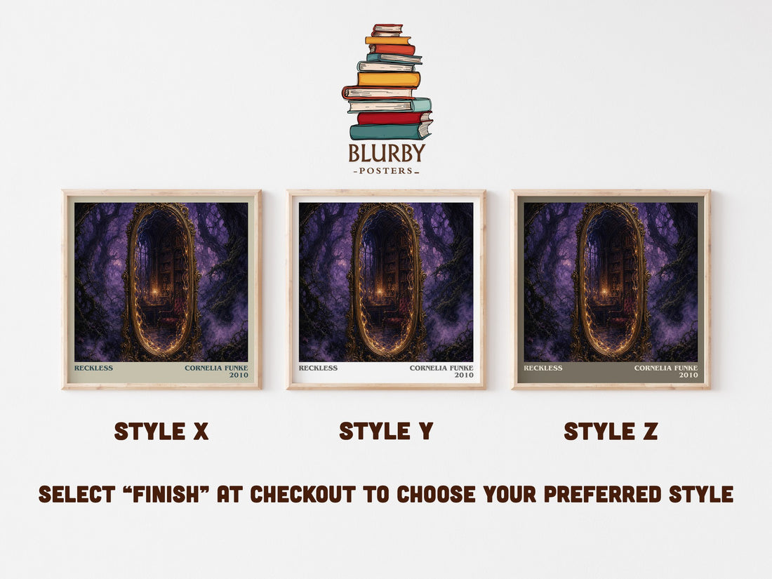Reckless literary print in frame leaning in hallway – fantasy wall art (mockup)