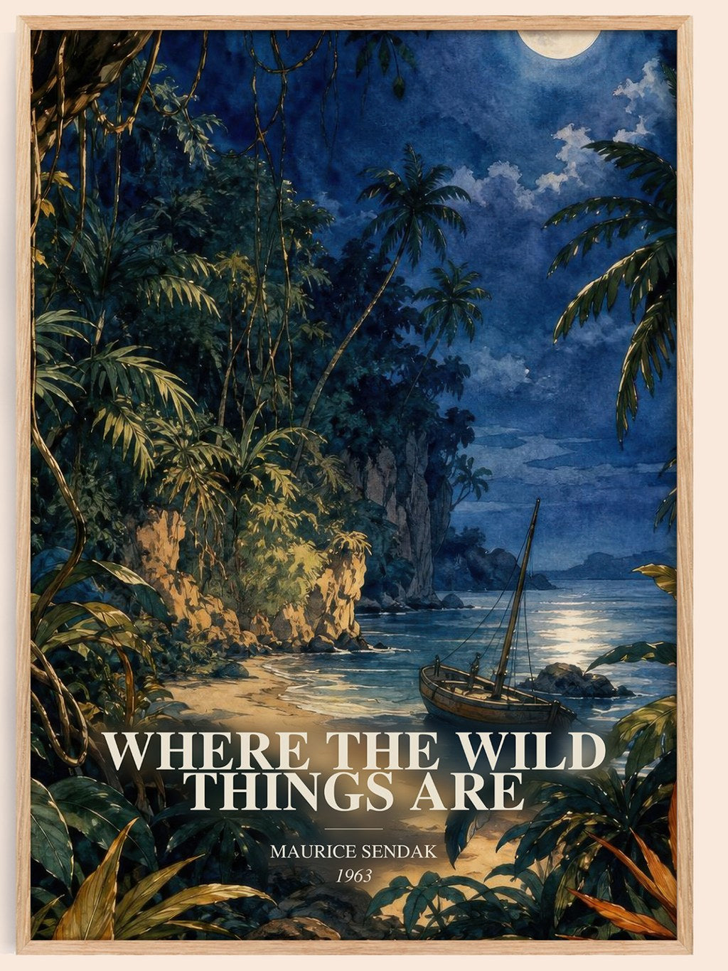Where the Wild Things Are watercolour book poster by Maurice Sendak – framed literary art print