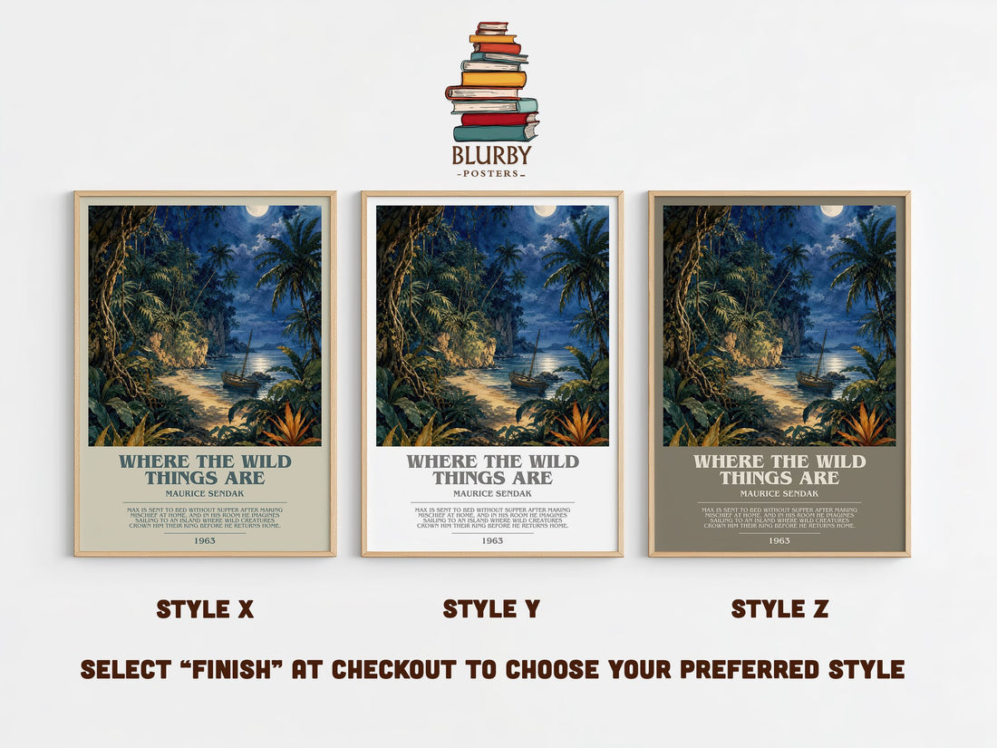 Where the Wild Things Are bookish print in frame leaning in hallway – childrens wall art (mockup)