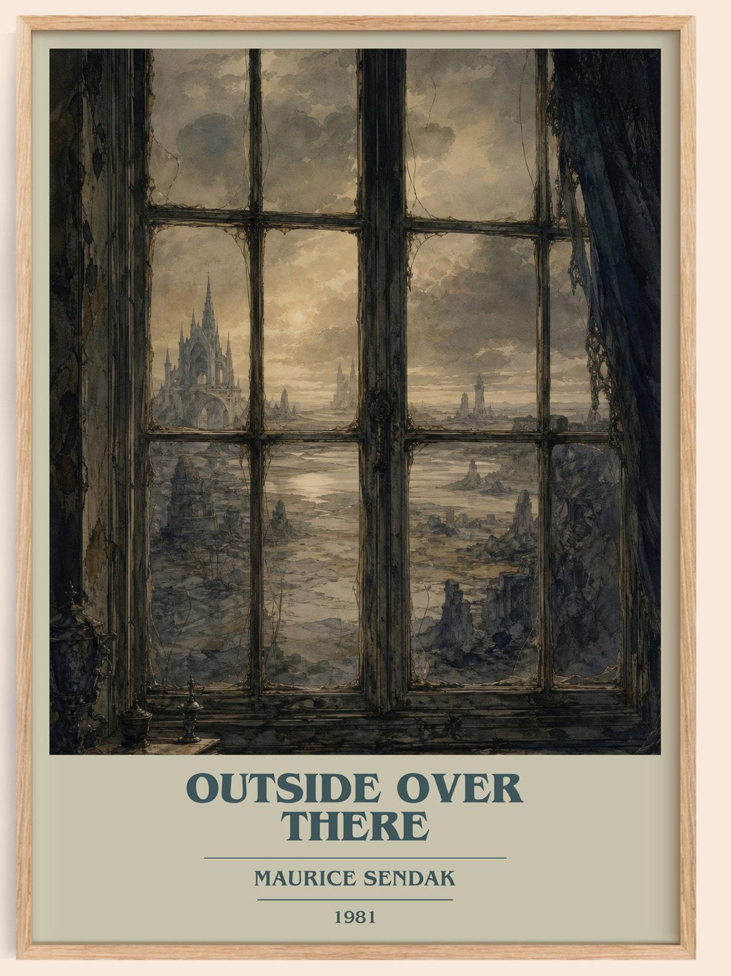 Outside Over There book cover book poster by Maurice Sendak – framed literary art print
