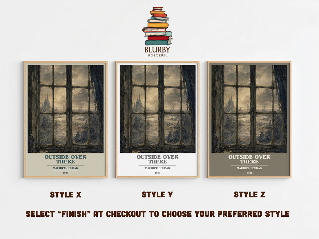 Outside Over There book cover print in frame leaning in hallway – childrens wall art (mockup)