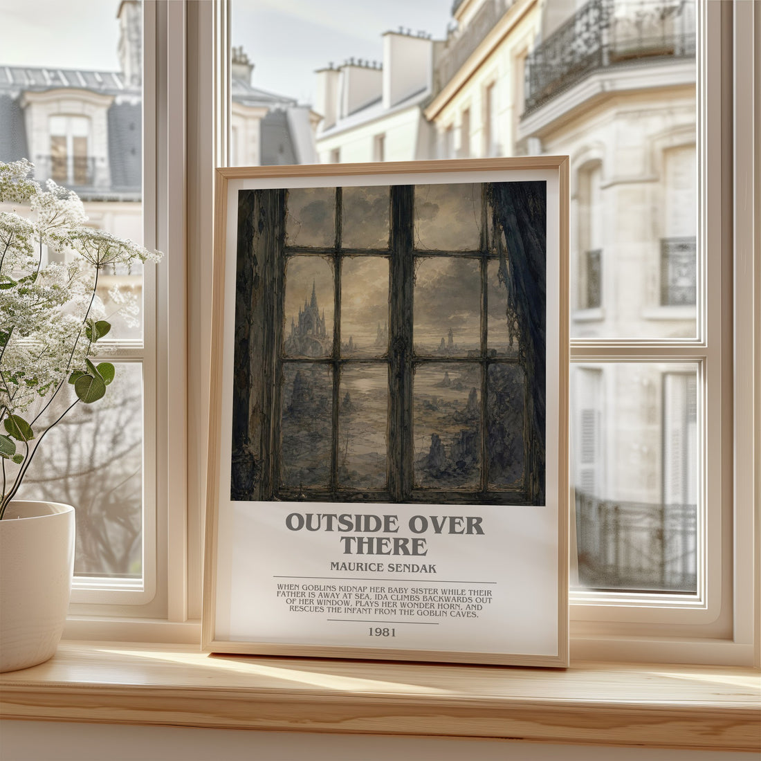 Outside Over There bookish poster colour and style options – Maurice Sendak book art
