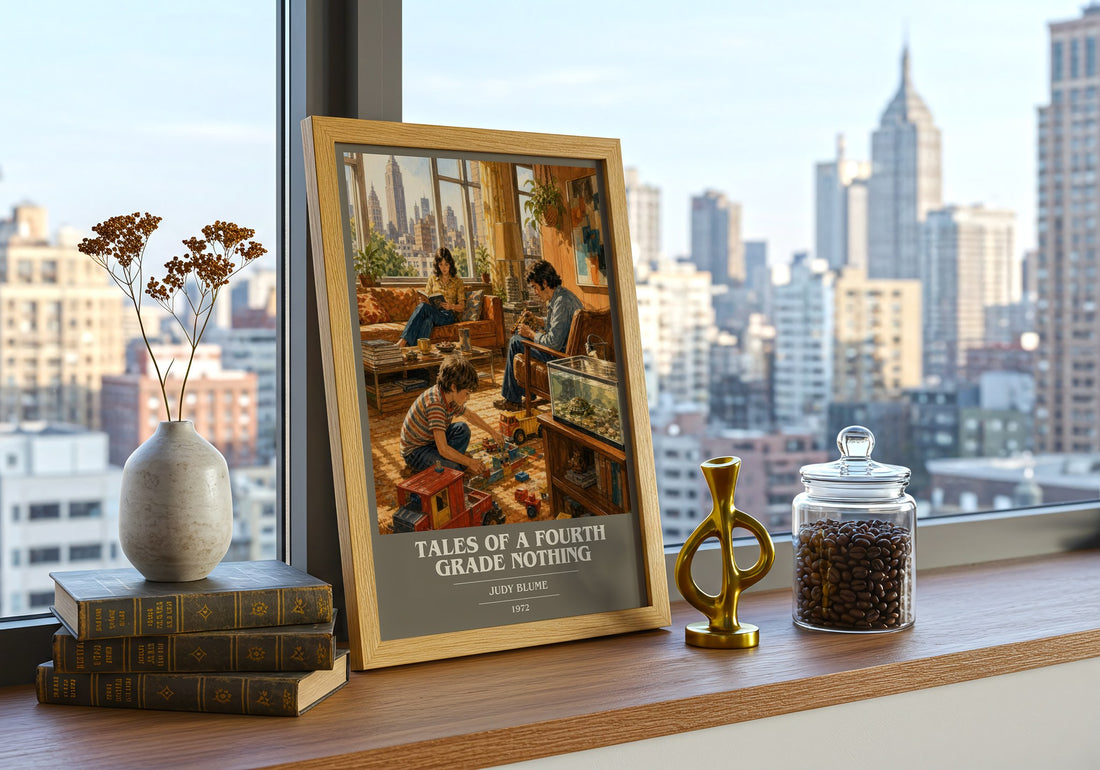 Tales of a Fourth Grade Nothing book cover print framed by window – literary home decor