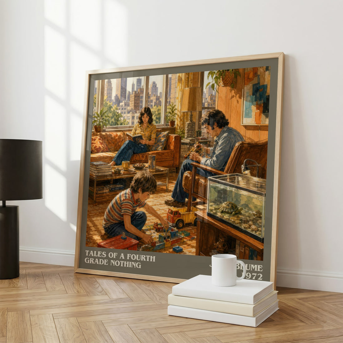 Tales of a Fourth Grade Nothing Literary Art Print by Judy Blume – large square framed print leaning against a wall