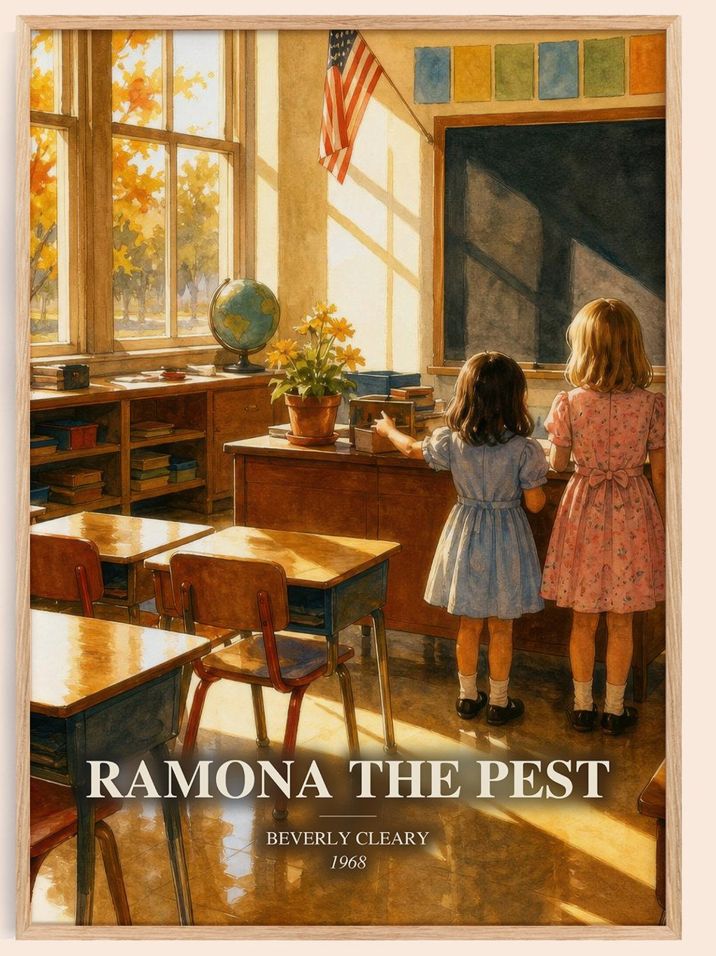 Ramona the Pest watercolour book poster by Beverly Cleary – framed literary art print