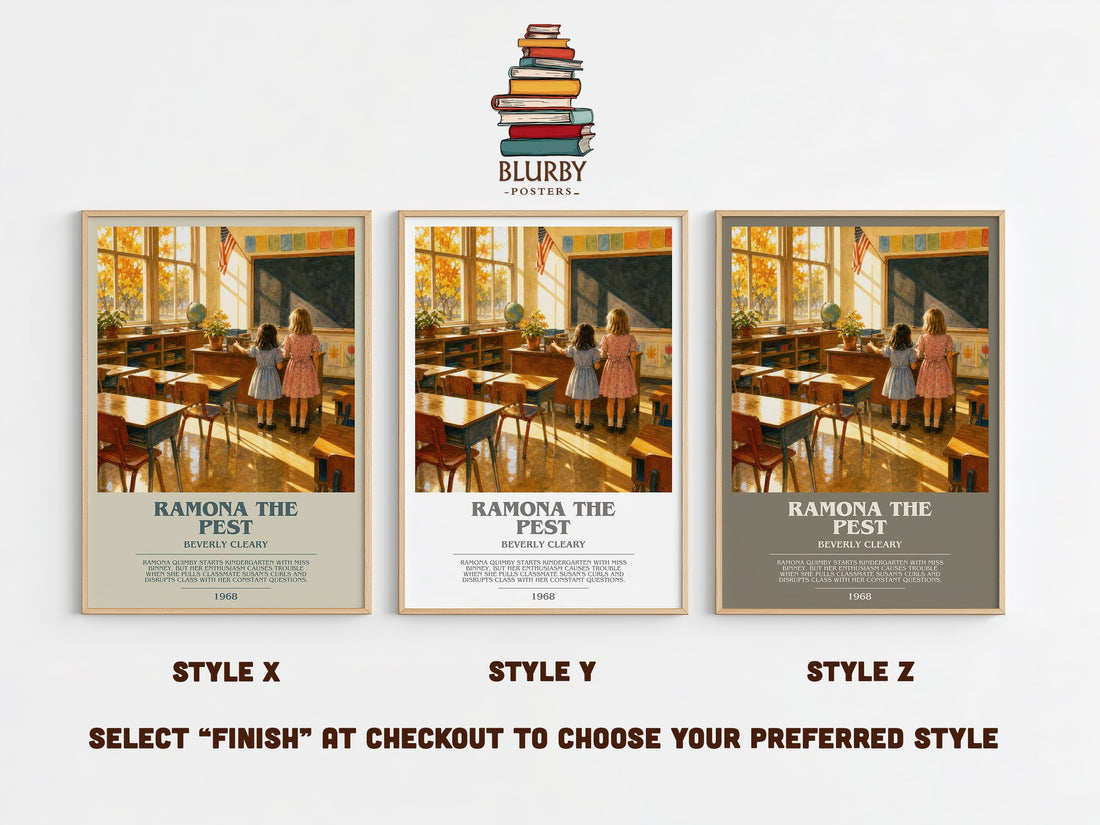 Ramona the Pest bookish print in frame leaning in hallway – childrens wall art (mockup)