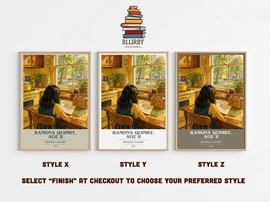 Ramona Quimby, Age 8 book cover print in frame leaning in hallway – childrens wall art (mockup)
