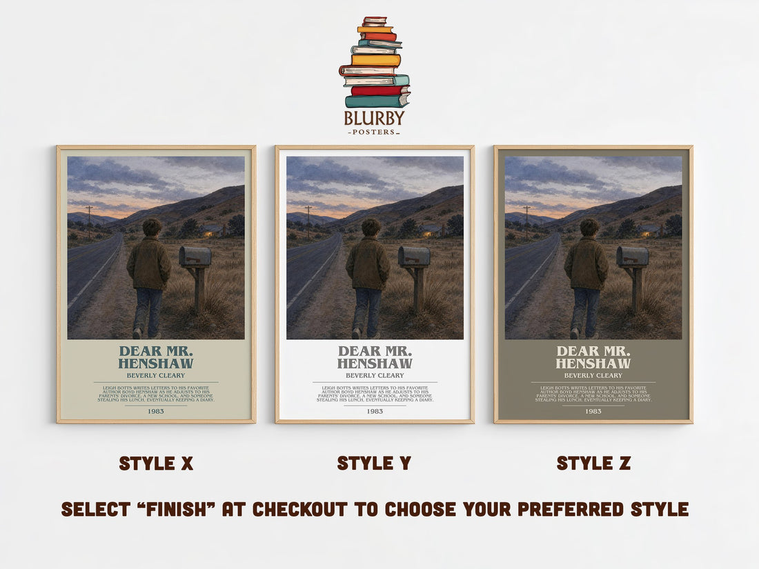 Dear Mr. Henshaw bookish print in frame leaning in hallway – childrens wall art (mockup)