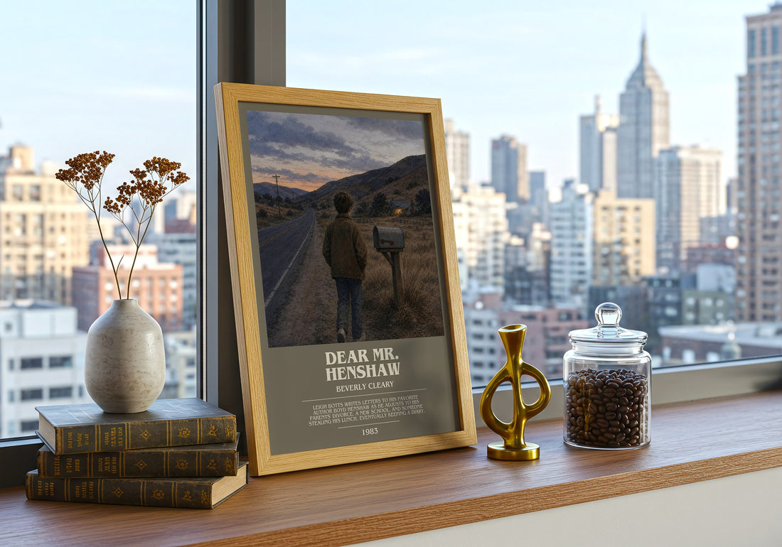 Dear Mr. Henshaw bookish print framed by window – literary home decor