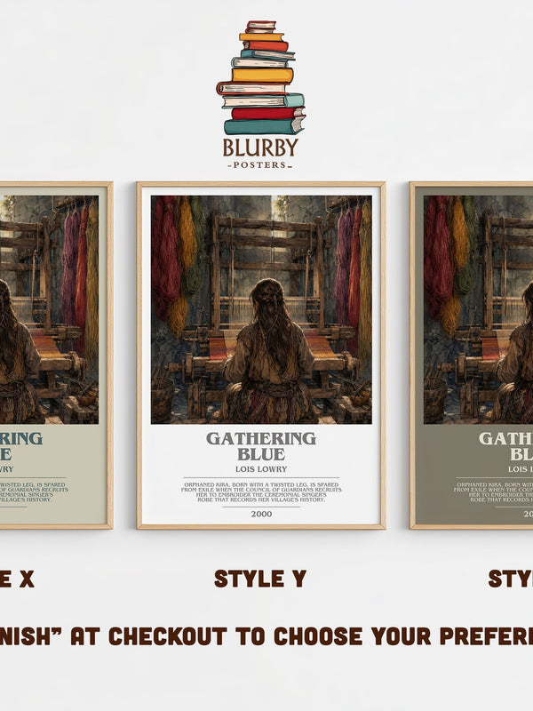Gathering Blue bookish print in frame leaning in hallway – dystopian wall art