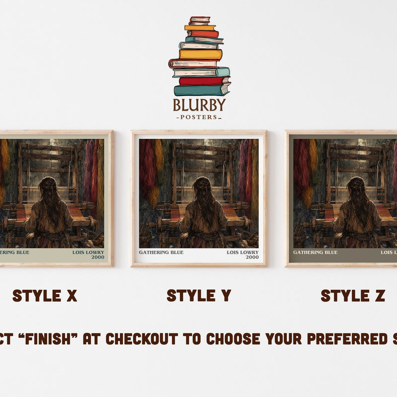 Gathering Blue literary print in frame leaning in hallway – dystopian wall art