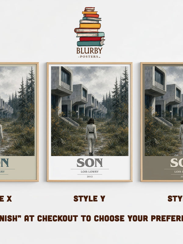 Son book cover print in frame leaning in hallway – dystopian wall art