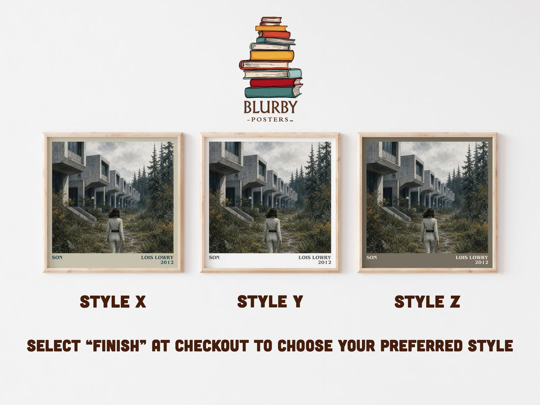 Son literary print in frame leaning in hallway – dystopian wall art (mockup)