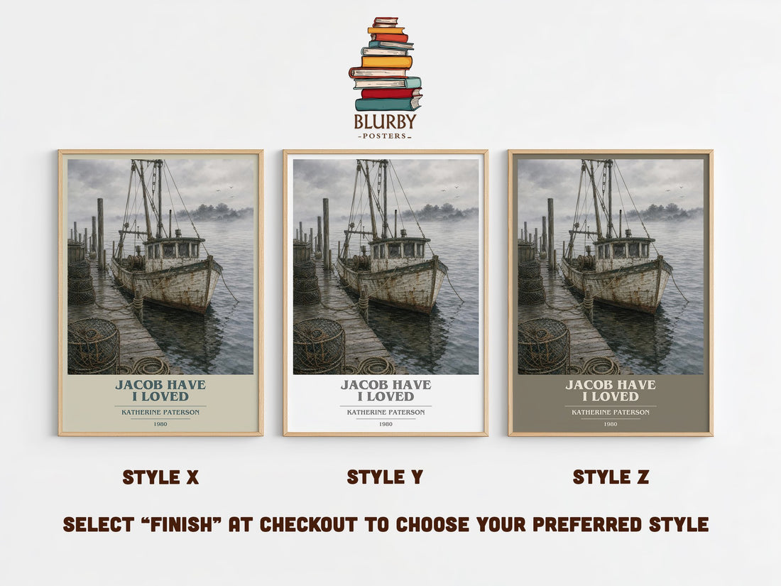 Jacob Have I Loved book cover print in frame leaning in hallway – young adult wall art (mockup)