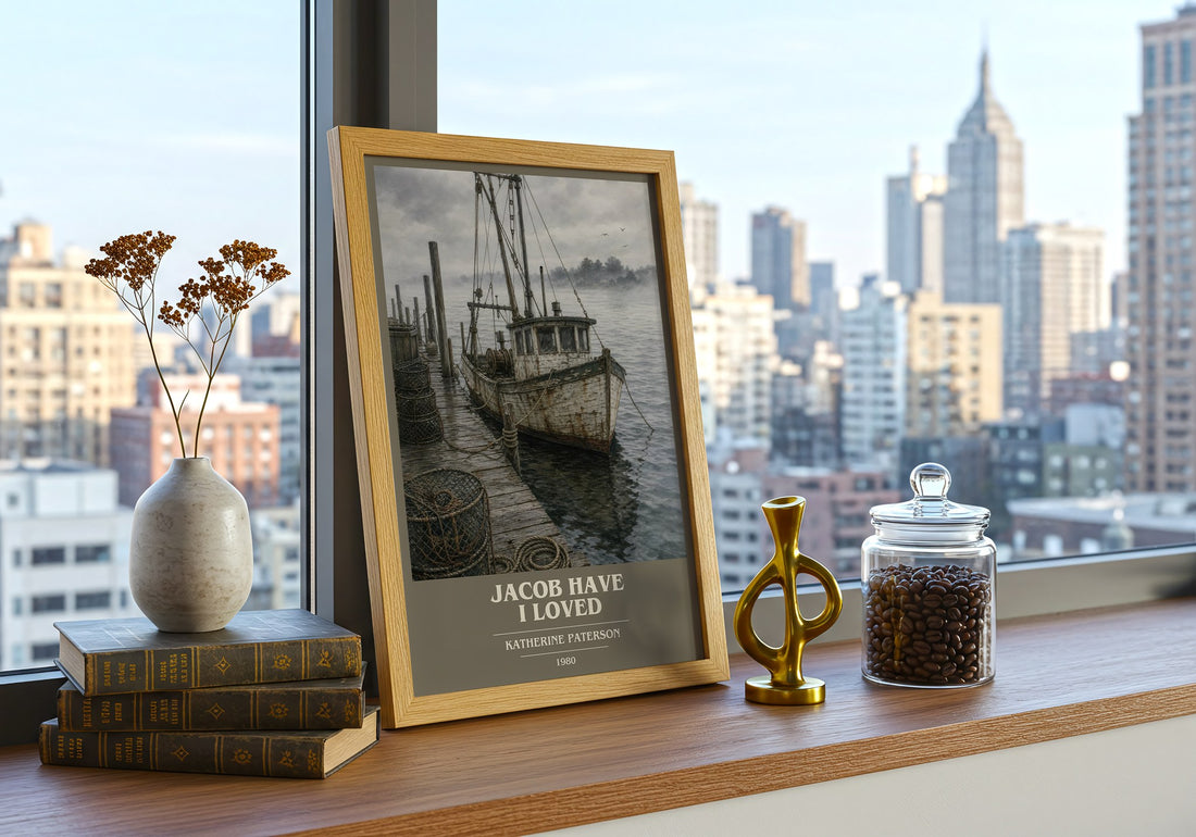 Jacob Have I Loved book cover print framed by window – literary home decor