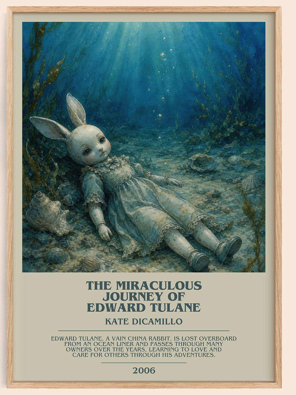 The Miraculous Journey of Edward Tulane bookish book poster by Kate DiCamillo – framed literary art print
