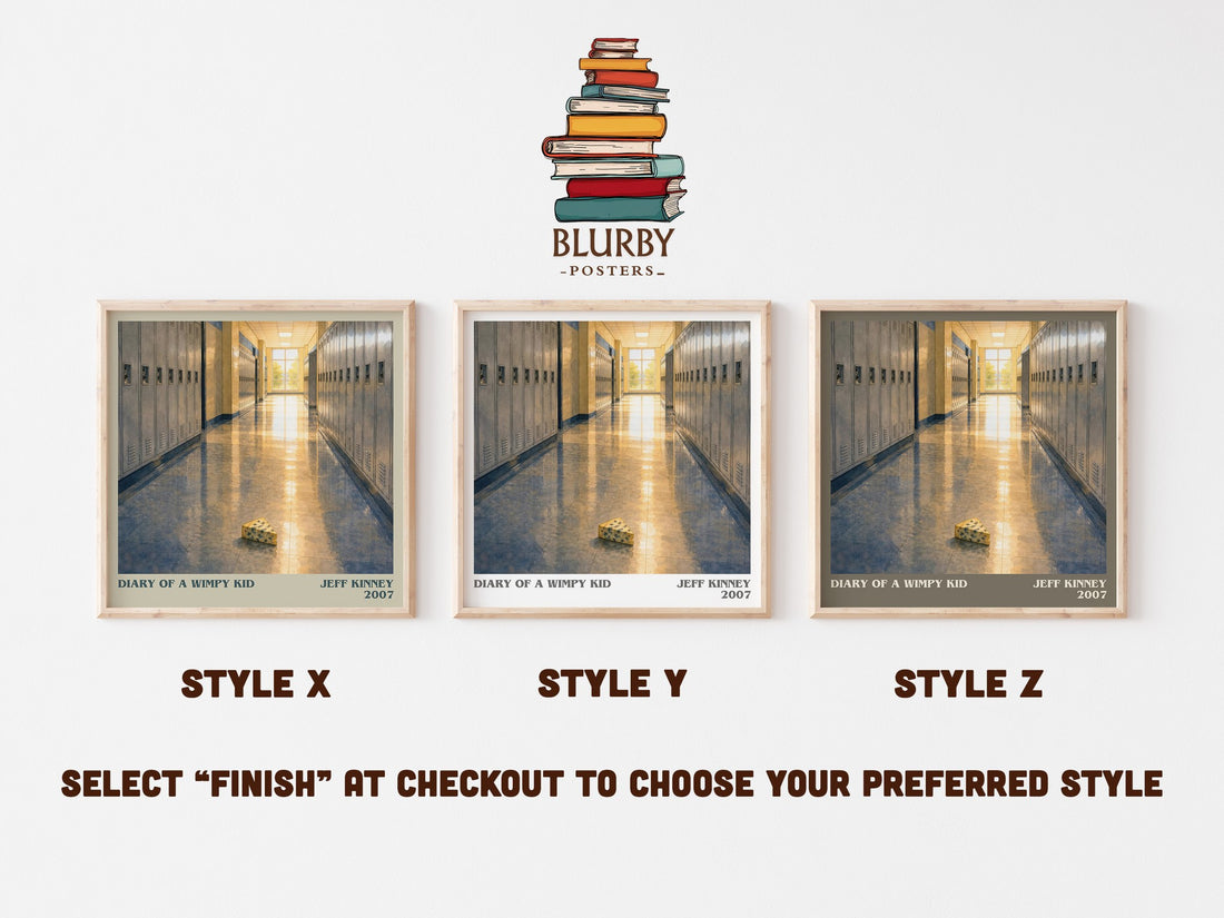 Diary of a Wimpy Kid literary print in frame leaning in hallway – childrens wall art (mockup)