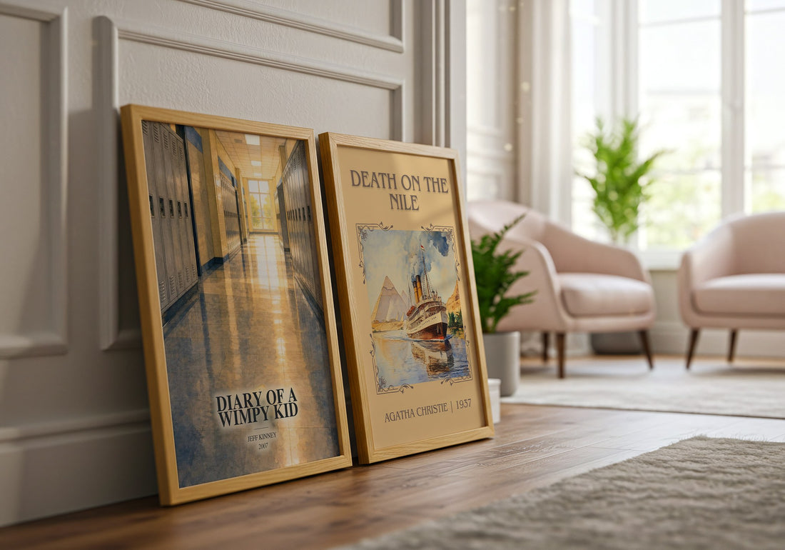 Diary of a Wimpy Kid watercolour print framed by window – literary home decor