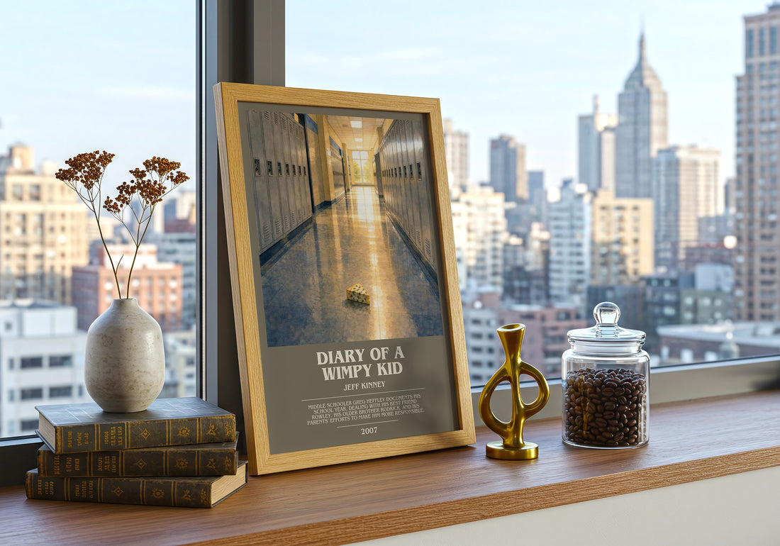 Diary of a Wimpy Kid bookish print framed by window – literary home decor