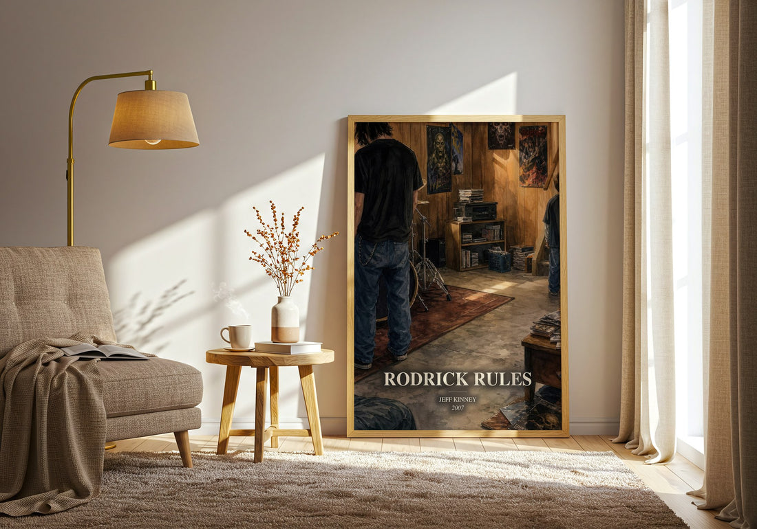 Rodrick Rules watercolour print in frame leaning in hallway – childrens wall art (mockup)