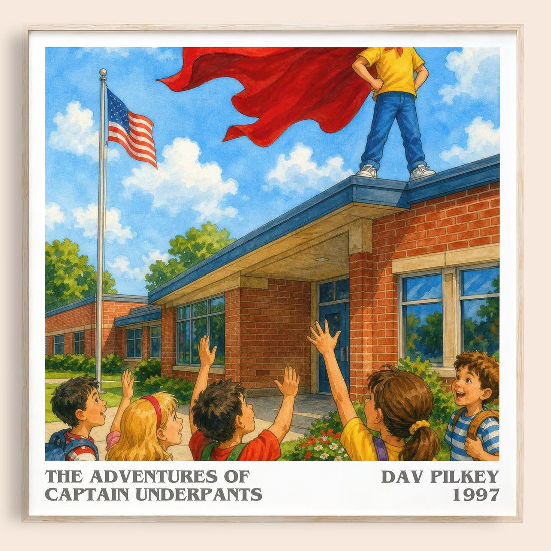 The Adventures of Captain Underpants literary book poster by Dav Pilkey – framed literary art print