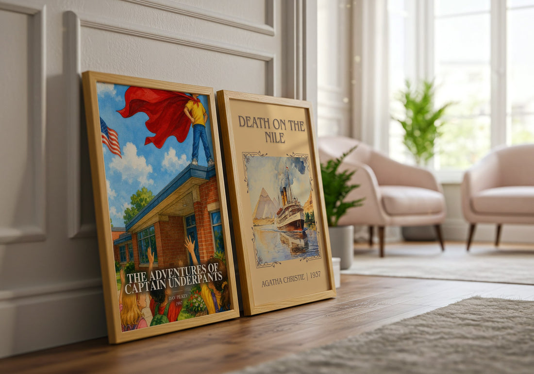 The Adventures of Captain Underpants watercolour print framed by window – literary home decor