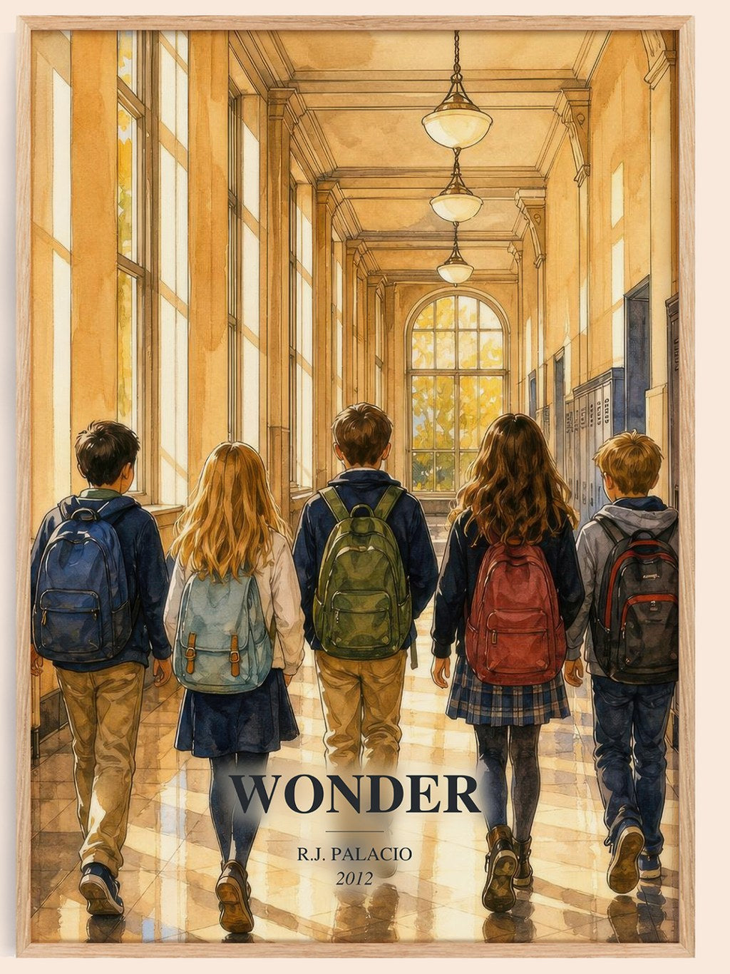 Wonder watercolour book poster by R.J. Palacio – framed literary art print