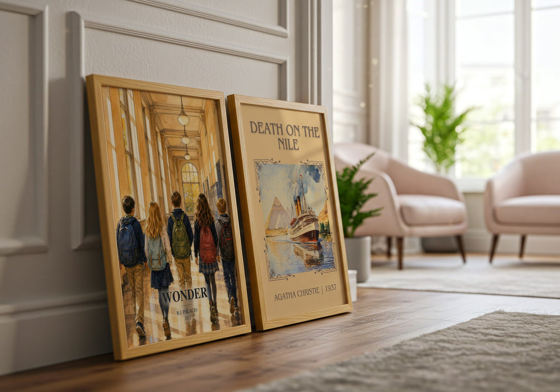 Wonder watercolour print framed by window – literary home decor